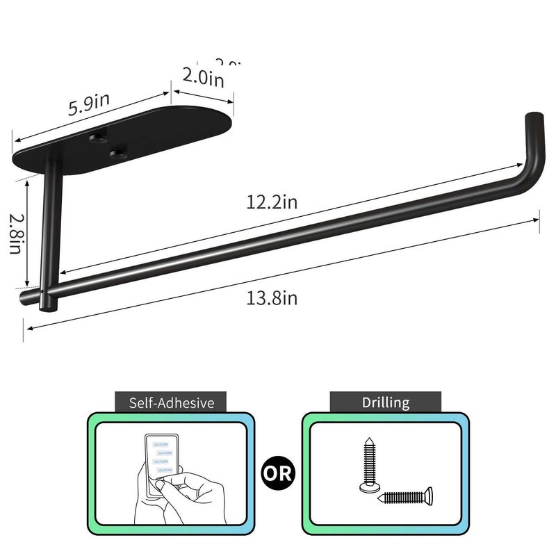 VAEHOLD Self Adhesive Paper Towel Holder Under Cabinet Mount, Wall Mounted Paper Towel Roll Holder for Kitchen, Bathroom, Wall - SUS304 Stainless Steel (Black) - Image 3